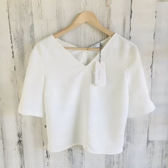 Sandro Paris Dust Box Top Blouse Ecru Off-White Woven - Picture 1 of 11